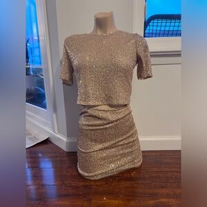 Fashion Nova Glittering Gold Skirt Set